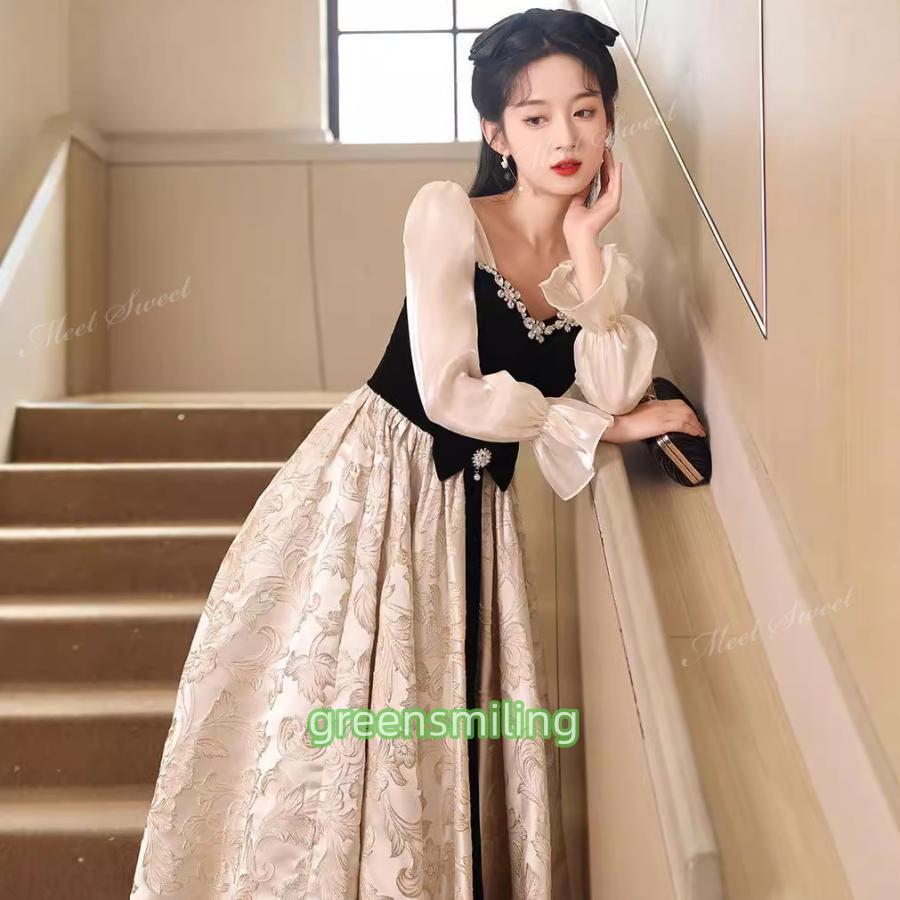 希少】ウェディングドレスAラインレトロエレガントドレスブラック