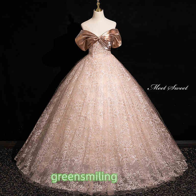 ピンクゴールド オフショルダー カラードレス カラードレス ピンクゴールド オフショルダー 花柄 ウェディング