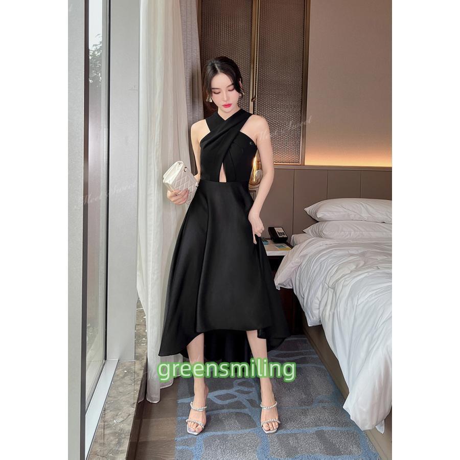 パーティードレス ブラック 黒 クロスネック ドレス フィッシュテール