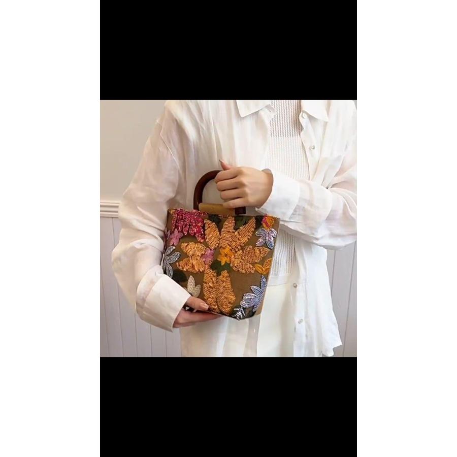 バッグ 手提げバッグ レディース 竹製持ち手 刺繍 キラキラ トート