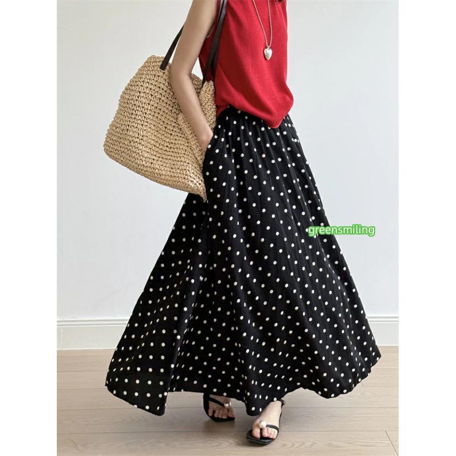 ドット スカート 夏 フレアスカート レディース ロングスカート
