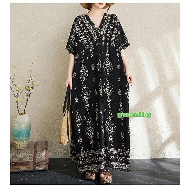ワンピース 夏 レディース ロングワンピース 半袖 ロングワンピ 花柄 V