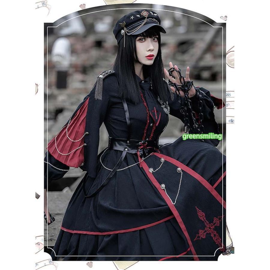 ミニロリ 軍服ロリータ フルセット ミリタリーロリィタ ブラック 黒 膝