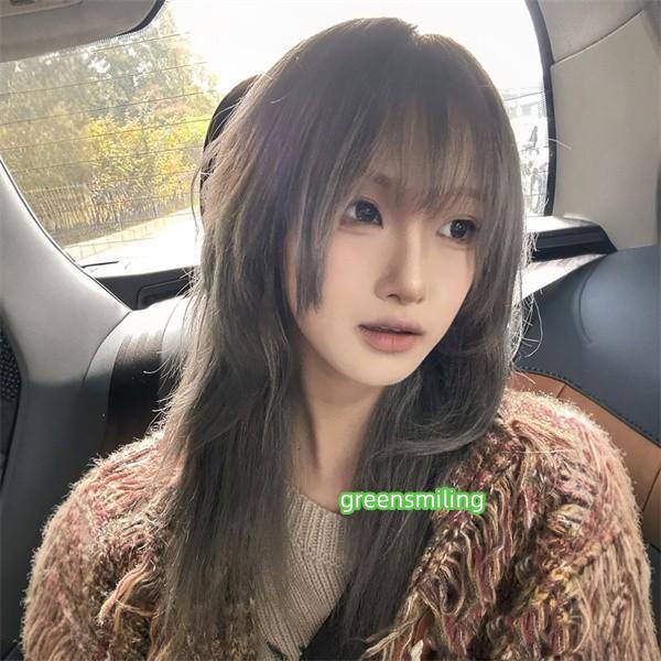 ウィッグ ミディアムへア ストレート グレー 前髪あり 前髪ぱっつん フルウィッグ 可愛い コスレ ロリータ ゴスロリ 原宿 レディース コスチューム 仮装の画像