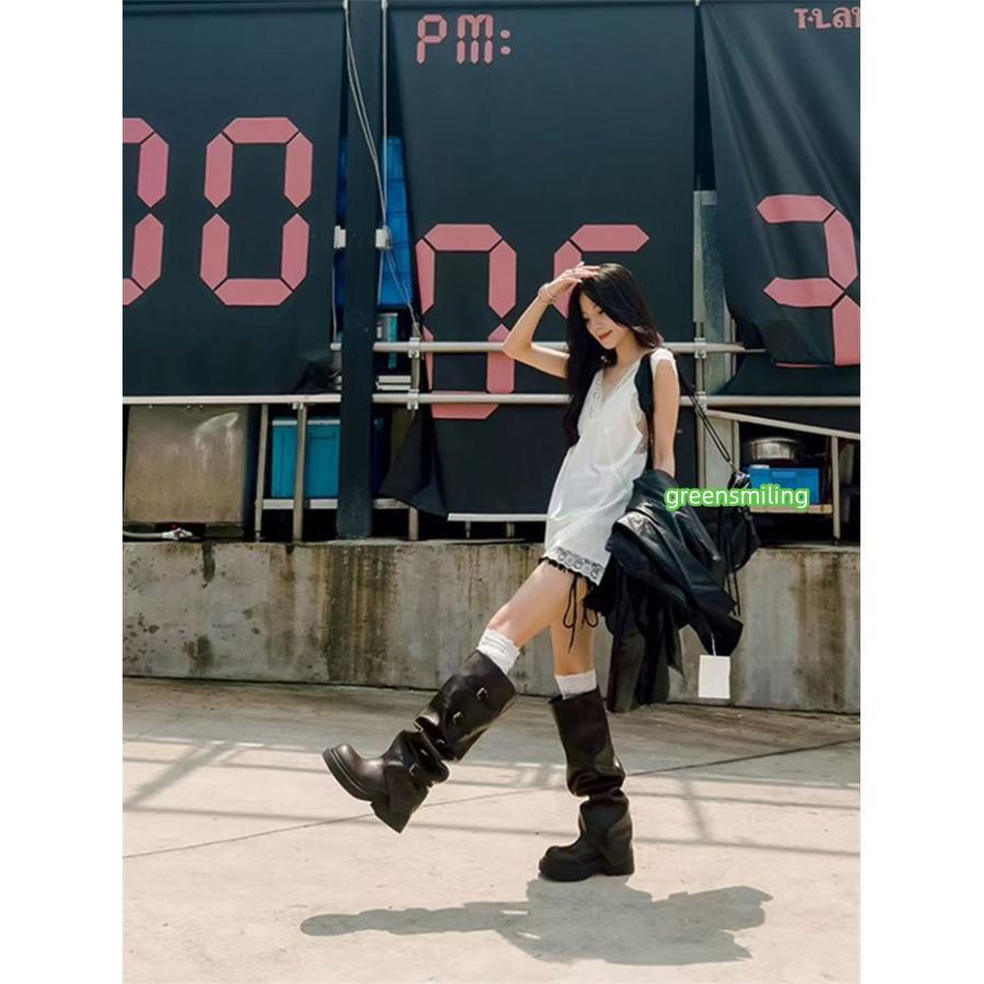DOLLSKILL 厚底 ブーツ 靴 黒 ブラック バックル ベルト パンク 厚底 ブーツ レディース ロングブーツ くしゅくしゅ ミドル丈 ベルト