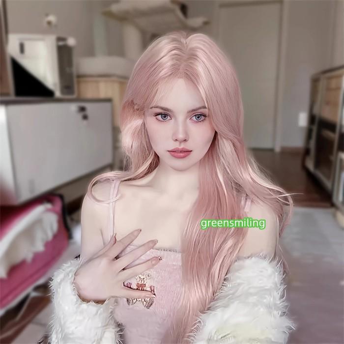 ウィッグ ロング ピンク ベージュ ウェーブ レディース フルウィッグ 韓国風 自然 小顔効果 耐熱 かつら wig 可愛い おしゃれ 姫系 ロリータ フェミニン ピンクの画像