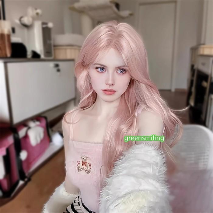 ウィッグ ロング ピンク ベージュ ウェーブ レディース フルウィッグ 韓国風 自然 小顔効果 耐熱 かつら wig 可愛い おしゃれ 姫系 ロリータ フェミニン ピンクの画像
