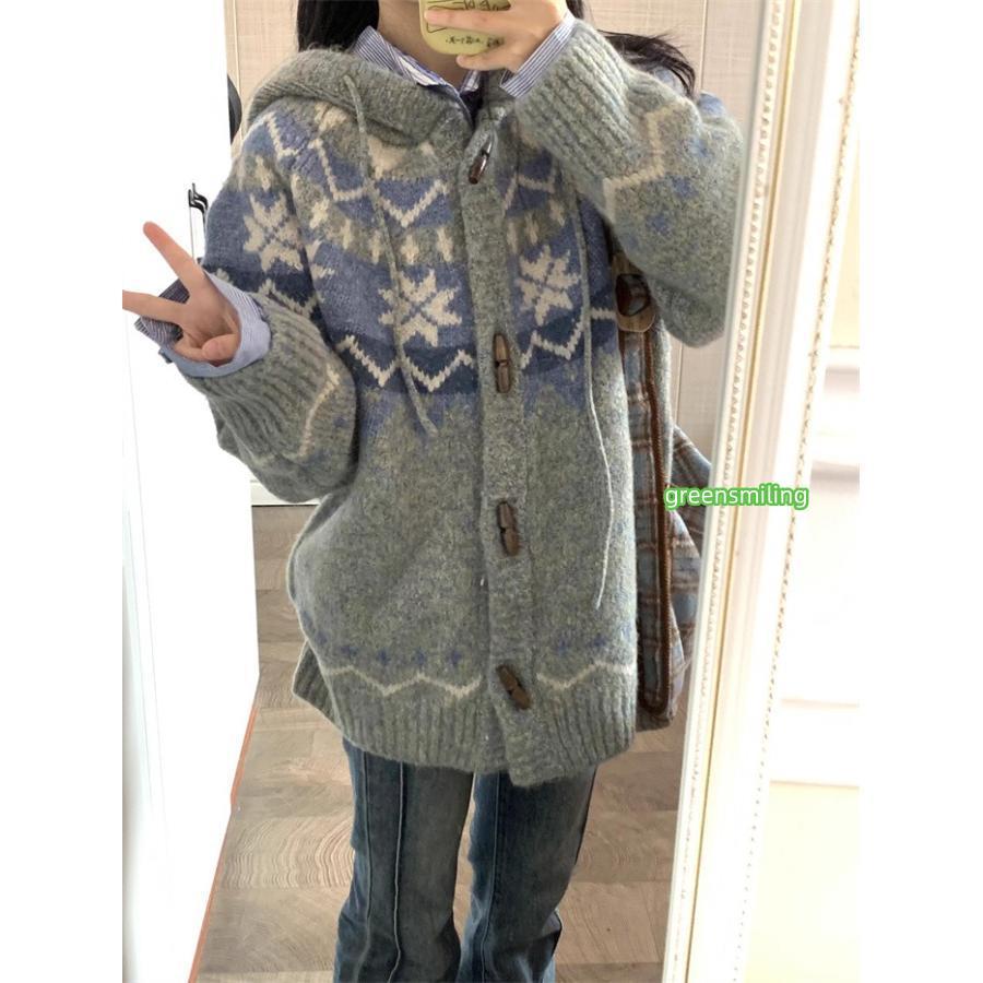 ノルディック柄 カーディガン レディース S〜3L フード付き トグル