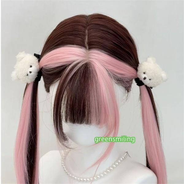 ウィッグ レディース ロングストレート ピンクハイライト 前髪あり フルウィッグ フルウィッグ 自然 可愛い 耐熱 簡単アレンジ コスプレ ピンク ブラウンの画像