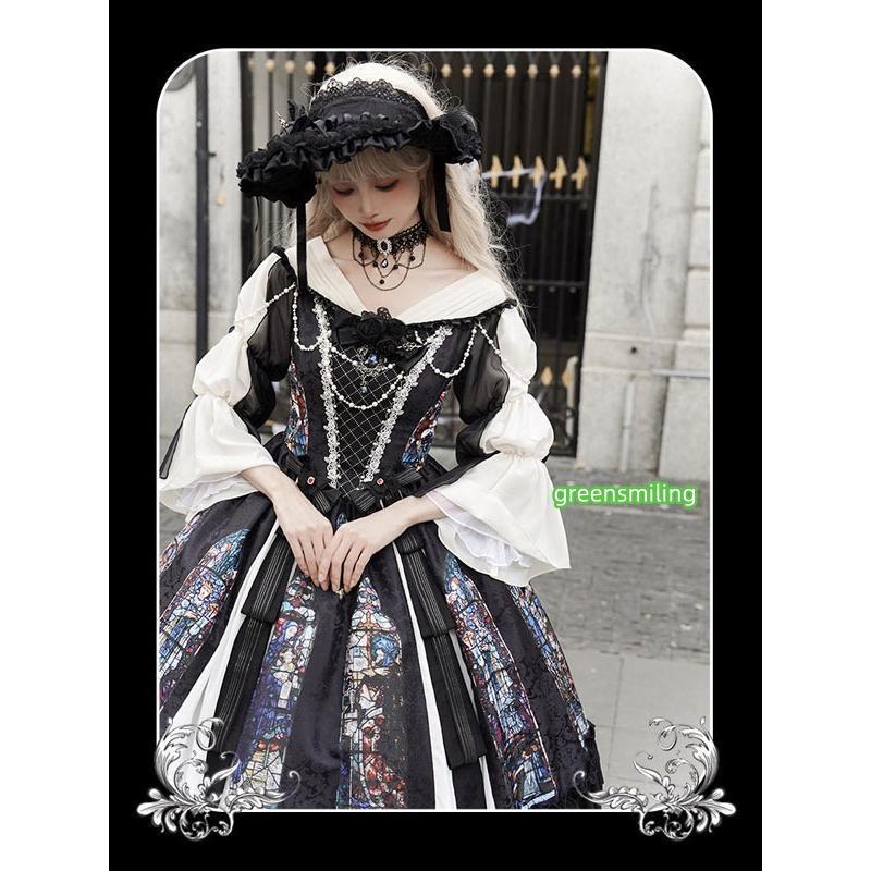 ワンピース ロリータ ステンドグラス風 ミモレ丈 ジャンパースカート