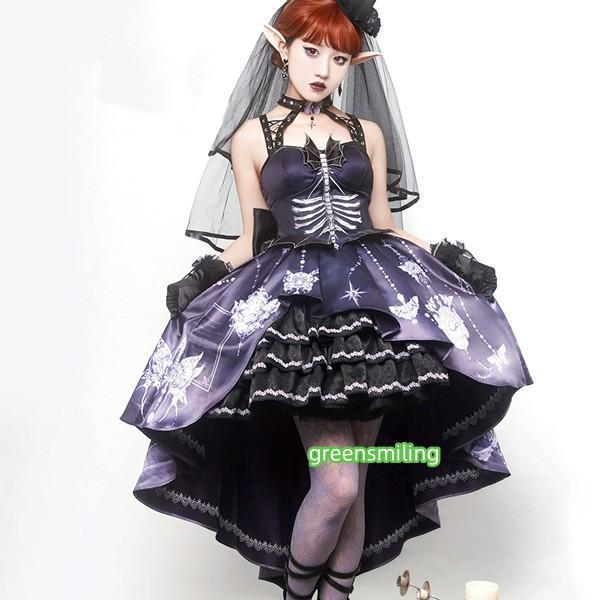 ワンピース ロリータ スケルトン風 魔女風 ティアードスカート
