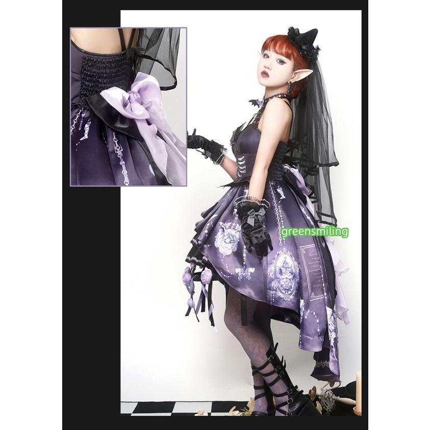 ワンピース ロリータ スケルトン風 魔女風 ティアードスカート