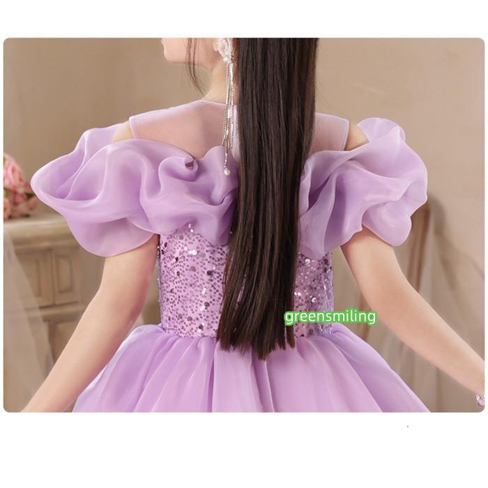 ドレス キッズ 女の子 子供ドレス パープル ラベンダー ロングドレス