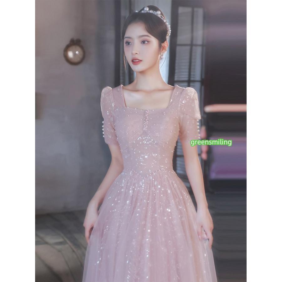 ドレス 大人 ピアノ 発表会 ロングドレス 演奏会 演奏会用ドレス ピアノ発表会 結婚式 高校生 パーティードレス 大きいサイズ ピンクXS-4Lの画像