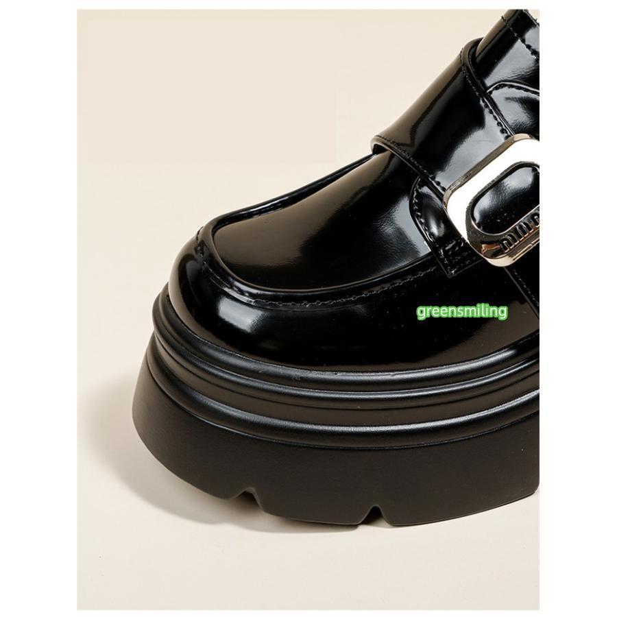 本革 ローファー レディース 厚底 12cmヒール ブラック 黒 エナメル風