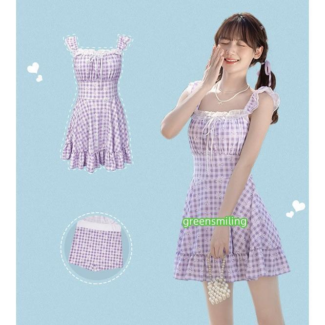 ワンピース水着 服みたいな チェック柄 花柄 水着 レディース