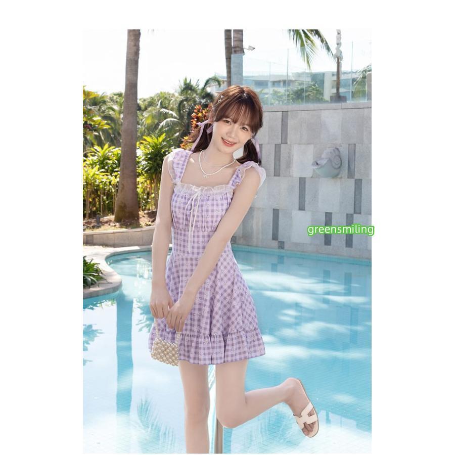 ワンピース水着 服みたいな チェック柄 花柄 水着 レディース