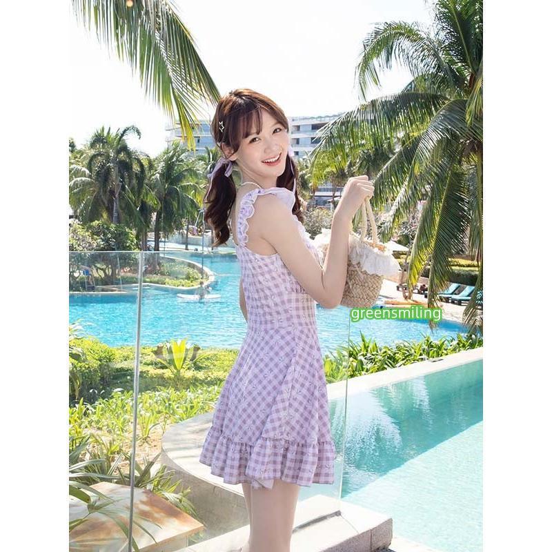 ワンピース水着 服みたいな チェック柄 花柄 水着 レディース