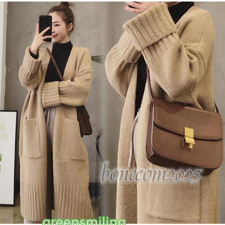 ニット カーディガン ケーブル編み 膝丈 ロングニット コーディガン