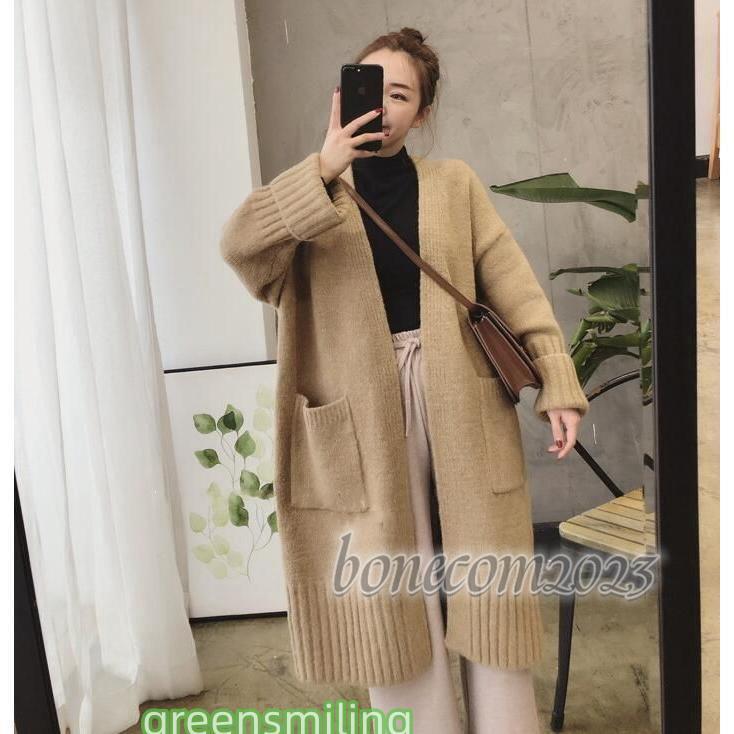 ニット カーディガン ケーブル編み 膝丈 ロングニット コーディガン