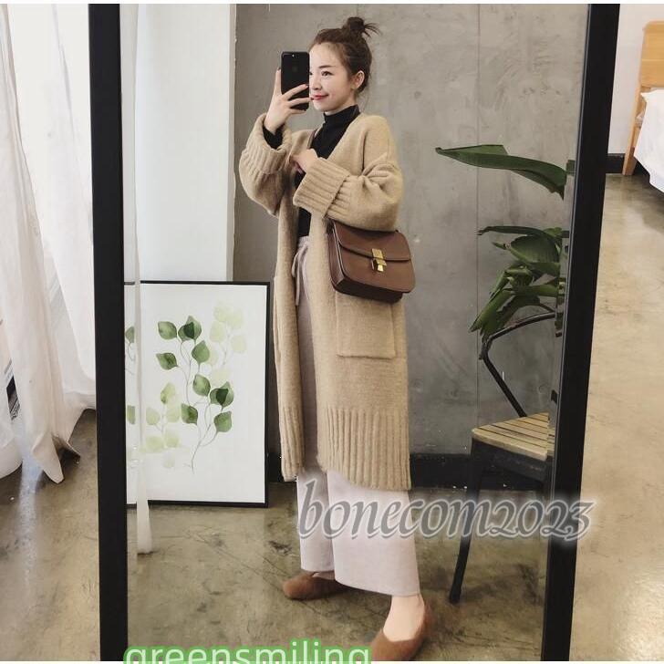 ニット カーディガン ケーブル編み 膝丈 ロングニット コーディガン