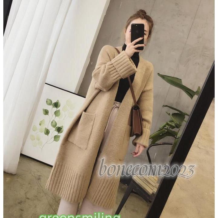 ニット カーディガン ケーブル編み 膝丈 ロングニット コーディガン