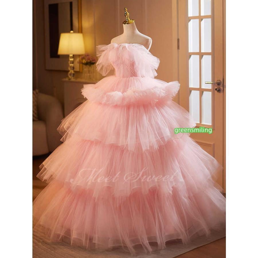 カラードレス ピンク フリル チュール 演奏会 発表会 二次会 花嫁