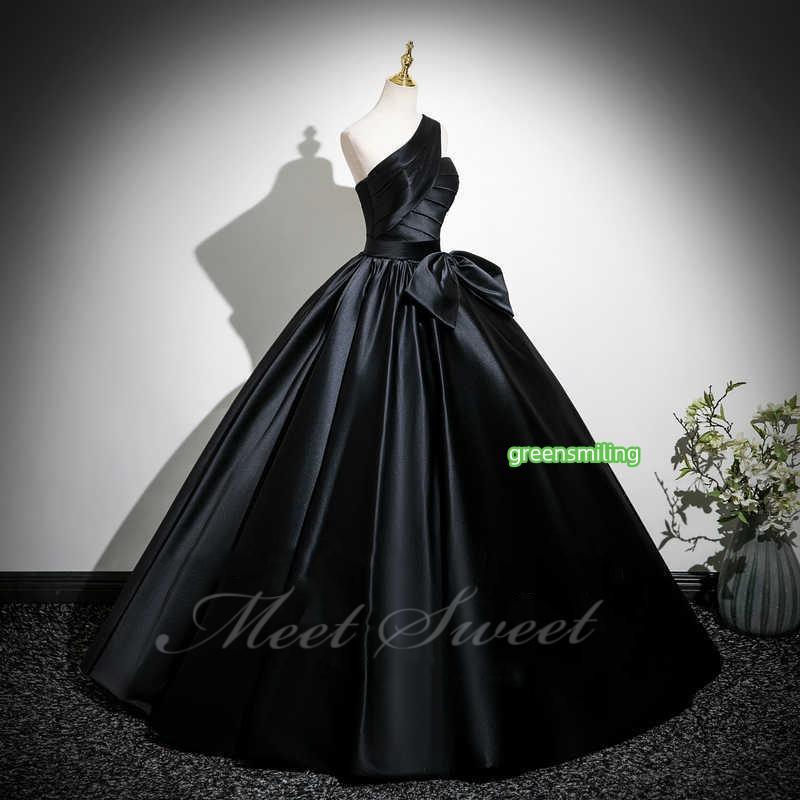 カラードレス ワンショルダー ブラック サテン 演奏会 発表会 二次会