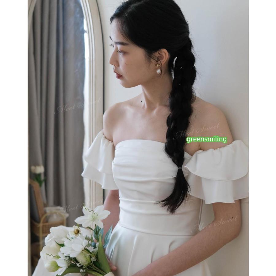 ウェディングドレス 2way つけ袖 スレンダーライン サテン ロング