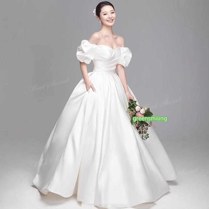 ウェディングドレス プリンセスライン オフショルダー サテン Aライン