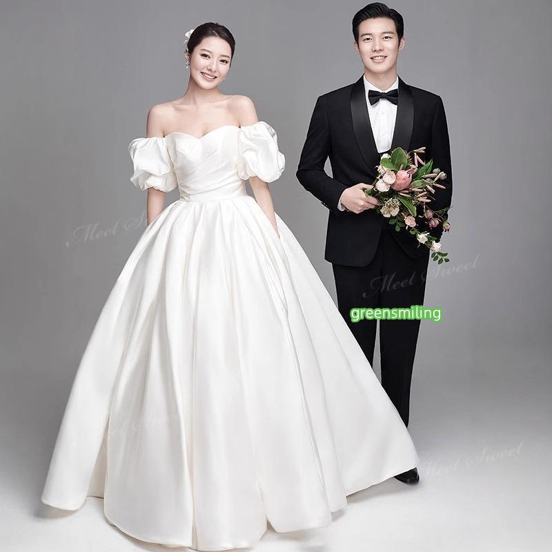 ウェディングドレス プリンセスライン オフショルダー サテン Aライン