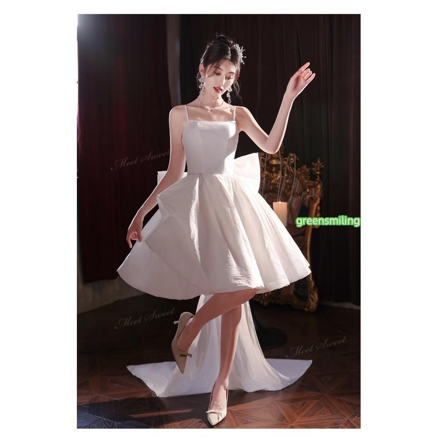 ウェディングドレス リボン大きめ ミニ ショート丈 ミニドレス 二次会