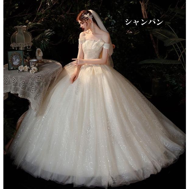 花嫁 ウェディングドレス 袖あり オフショルダー Aライン 白ドレス ワンピース プリンセス 結婚式 二次会 披露宴 前撮り 撮影用 優雅の画像