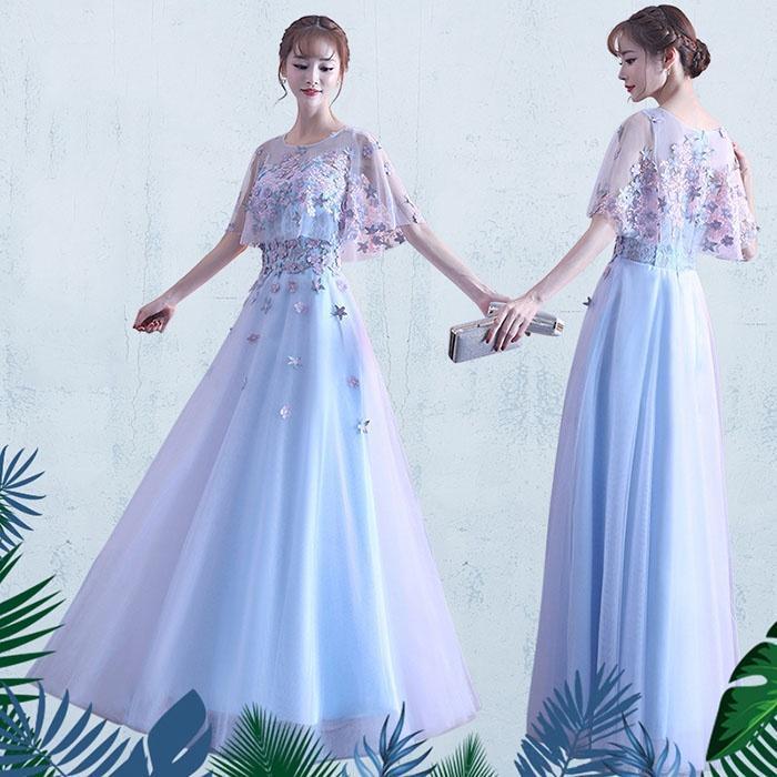 【サイズ有S/M/L/XL/2XL/3XL】パーティードレス レディース ロング丈 ドレス 大きいサイズ 結婚式 ワンピース お呼ばれ 結婚式 ドレス 二次会 ピアノ 発表会 ブライズメイド 卒業パーティー ブルー サイズ有S/M/L/XL/2XL/3XL】パーティードレス レディース ロング丈