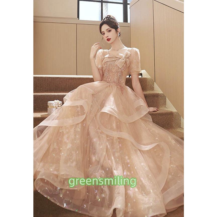 ドレス 大人 ピアノ 発表会 ロングドレス 演奏会 結婚式 母親 ピアノ発表会 袖付き ワンピース 半袖 演奏会ドレス db019n1n1w9の画像