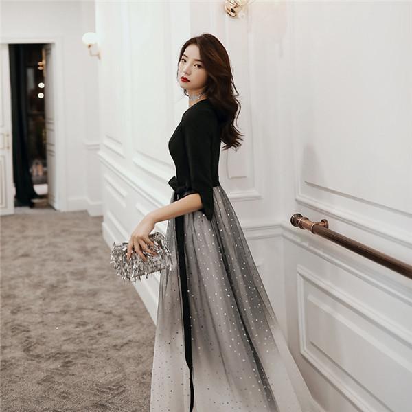 ドレス ワンピース ピアノ 発表会 韓国 ロング 長袖 黒 レディース 大きいサイズ パーティー 袖あり フォーマルドレス 結婚式 母親 ドレス | ブランド登録なし | 02