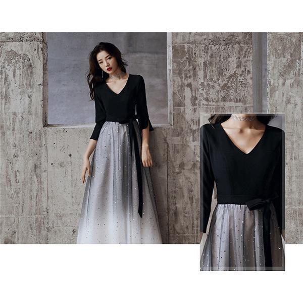 ドレス ワンピース ピアノ 発表会 韓国 ロング 長袖 黒 レディース 大きいサイズ パーティー 袖あり フォーマルドレス 結婚式 母親 ドレス | ブランド登録なし | 06