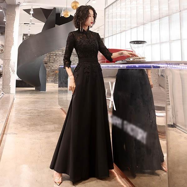 ドレス 大人 ピアノ 発表会 ロングドレス 黒 演奏会 結婚式 母親 ピアノ発表会 ミモレ丈 ロング ワンピース ブラックda205n1n1w9の画像