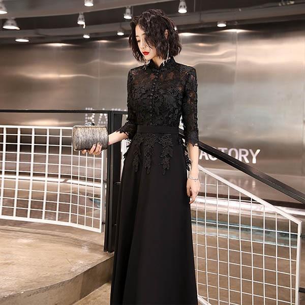 ドレス 大人 ピアノ 発表会 ロングドレス 黒 演奏会 結婚式 母親 ピアノ発表会 ミモレ丈 ロング ワンピース ブラックda205n1n1w9の画像