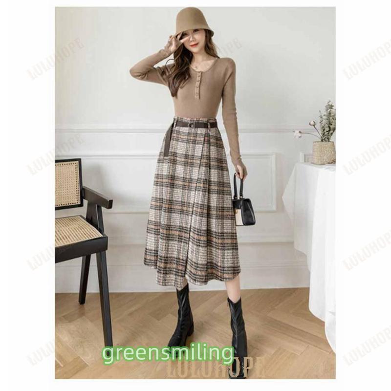 スカート ロング丈 千鳥格子 フレアスカート かわいい 秋
