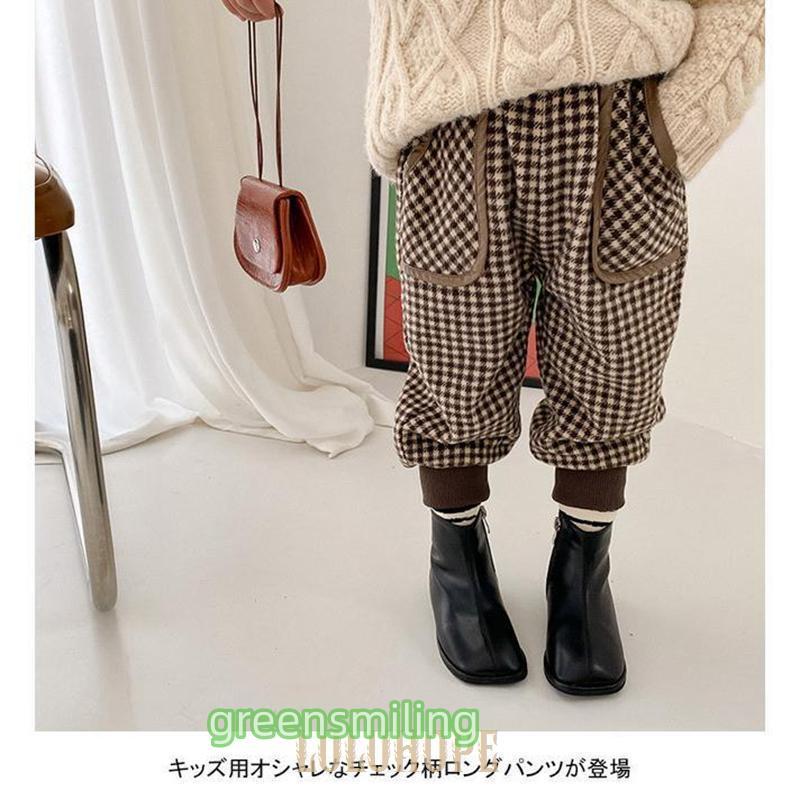 ロングパンツ キッズ 冬 チェック柄 男の子 女の子 ユニセックス 裏
