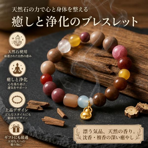 開運ブレスレット 漢方香珠 天然石 お守り腕輪 ひょうたんチャーム 金