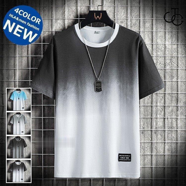 半袖Tシャツ メンズ グラデーション Tシャツ クルーネック 配色 無地T