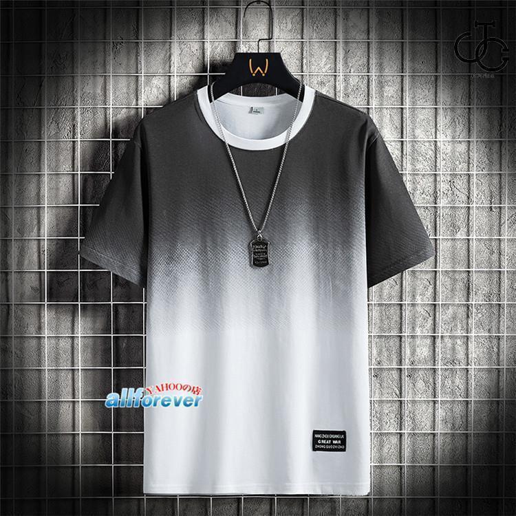 半袖Tシャツ メンズ グラデーション Tシャツ クルーネック 配色 無地T