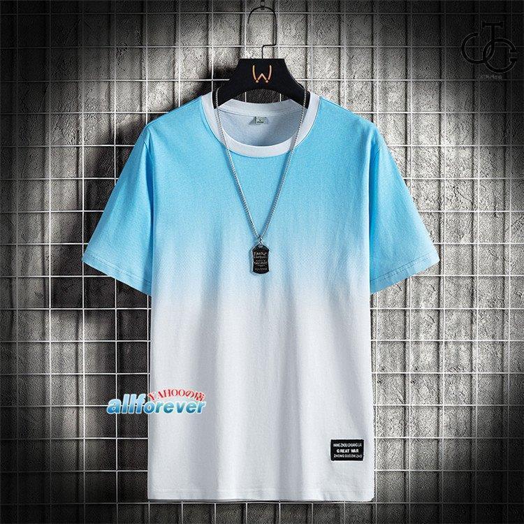 半袖Tシャツ メンズ グラデーション Tシャツ クルーネック 配色 無地T