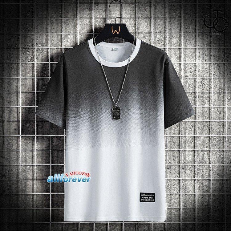 半袖Tシャツ メンズ グラデーション Tシャツ クルーネック 配色 無地T 