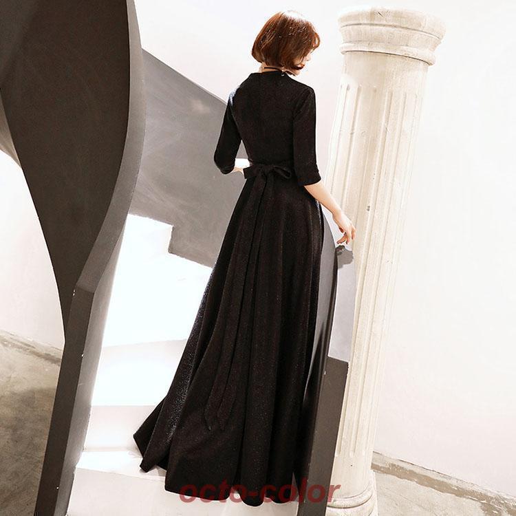 パーティードレス ロング 袖あり 黒 ドレス 結婚式 二次会 マキシ丈 チュール 黒 演奏会用 ドレス 大人 ピアノ発表会 イブニングドレス 大きいサイズ レディー パーティードレス ロング 袖あり 黒 ドレス 結婚式 二次会 マキシ丈