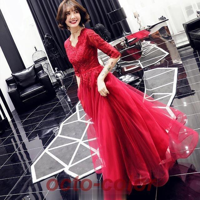 袖あり パーティードレス お呼ばれドレス イブニングドレス 結婚式 二次会 お呼ばれ 女子会 披露宴 同窓会 謝恩会 食事会 ゲスト ベージュ 大きいサイズ ひざ丈 半袖 フレア Aライン ラウンドネック 刺繍 花刺繍 シースルー 透け感 20代 30代 40代 50代 フォーマル セクシー イブニングドレス ワイン赤 パーティードレス 袖あり 7分袖 Aライン