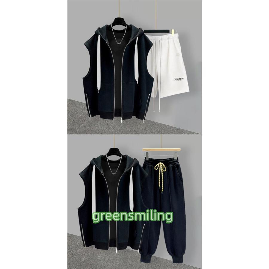タンク 黒と白の2色展開 メンズ フード付き ノースリーブ