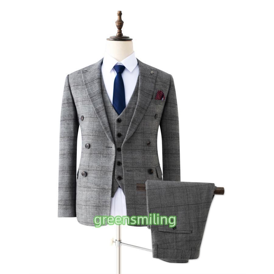 スリーピーススーツ メンズ ビジネス スリムスーツ 千鳥格子 グレン